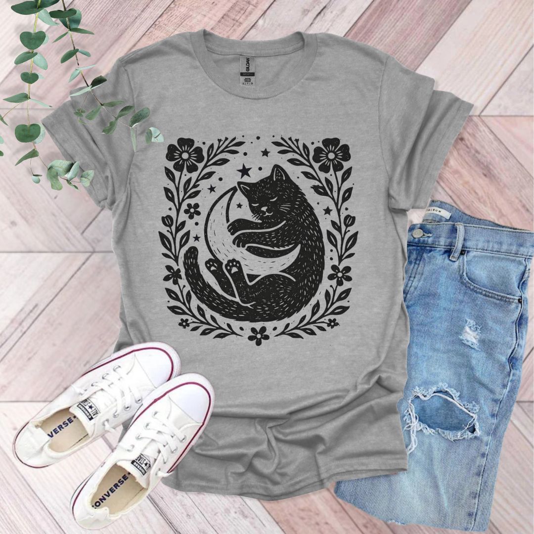 Vintage Sleeping Cat Moon T-Shirt