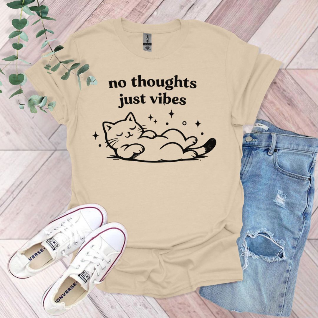 No Thoughts Just Vibes Lazy Cat T-Shirt
