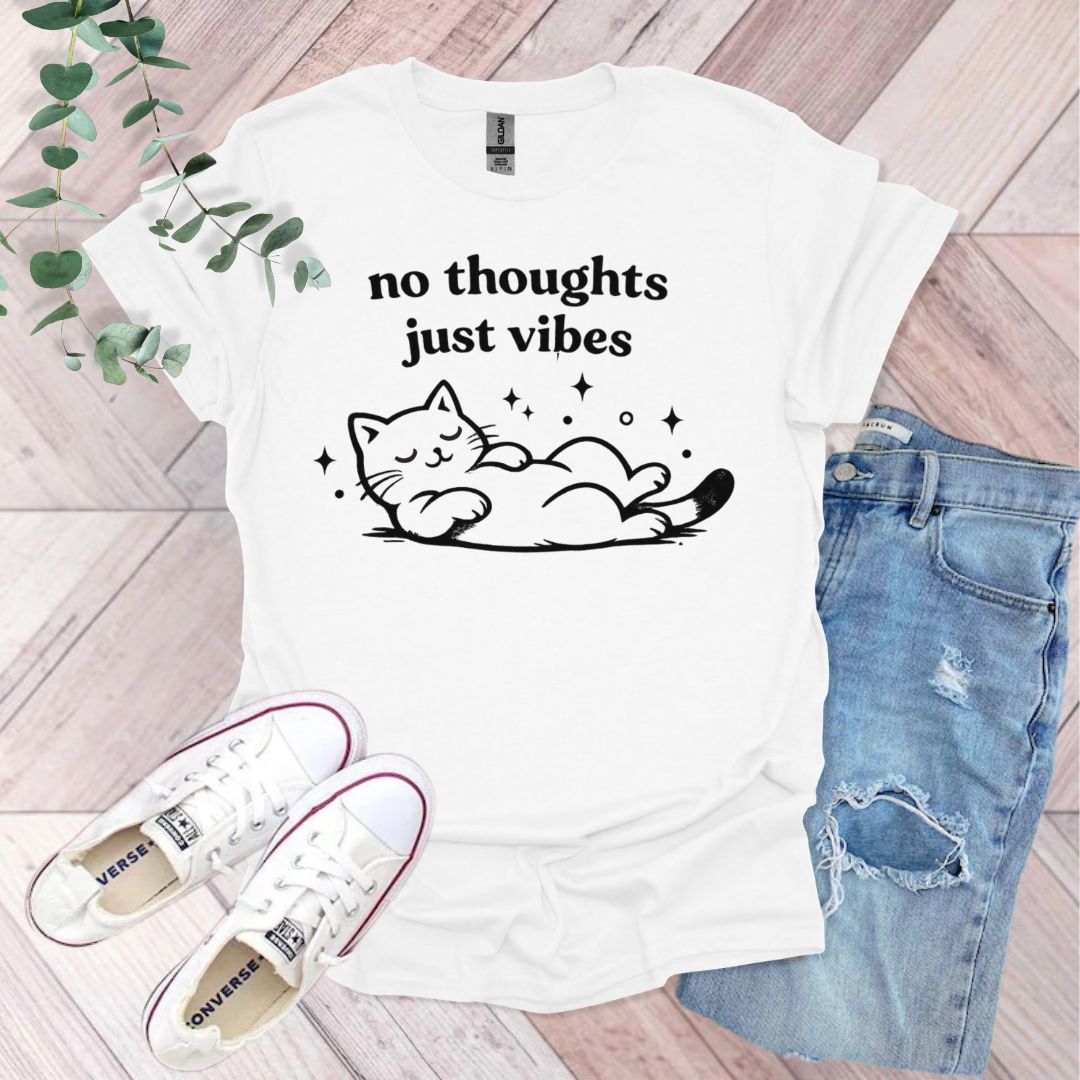 No Thoughts Just Vibes Lazy Cat T-Shirt