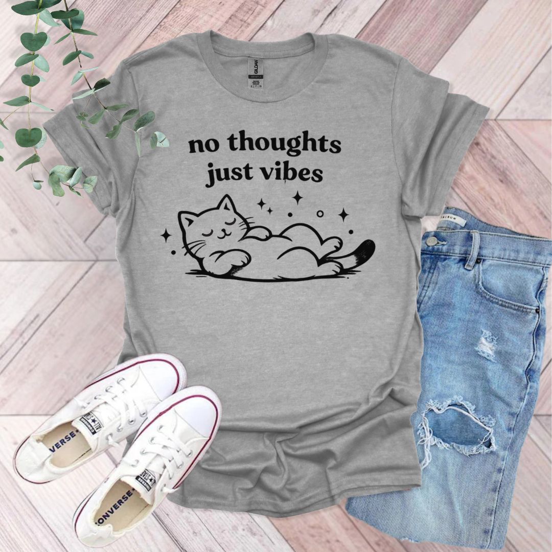 No Thoughts Just Vibes Lazy Cat T-Shirt