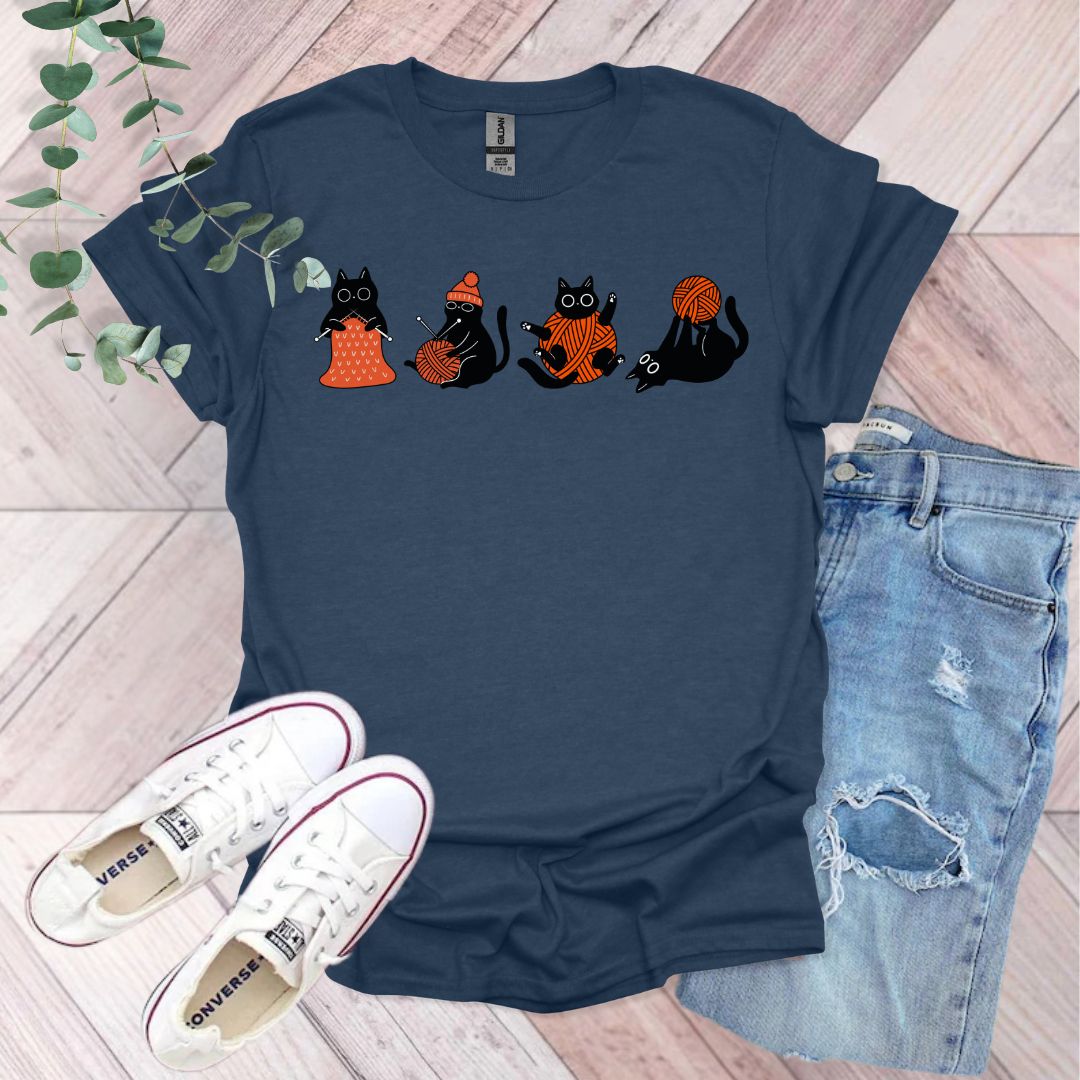 Black Cats Knitting T-Shirt