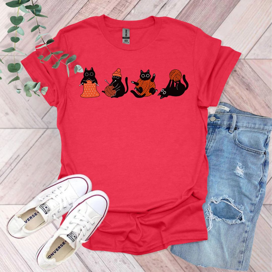 Black Cats Knitting T-Shirt
