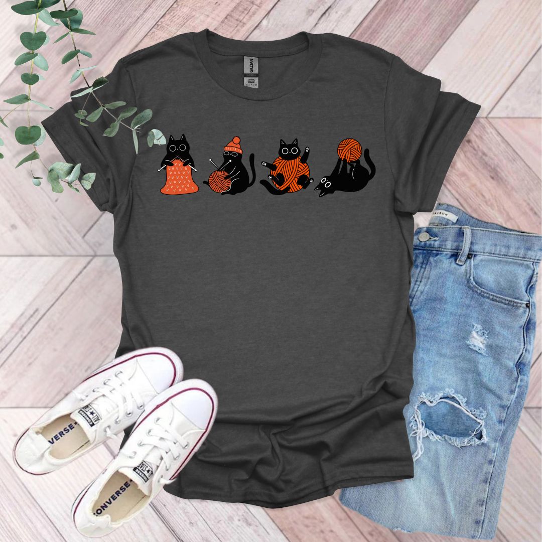 Black Cats Knitting T-Shirt