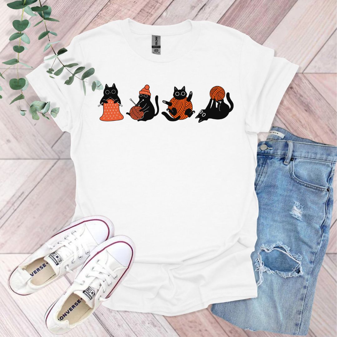 Black Cats Knitting T-Shirt