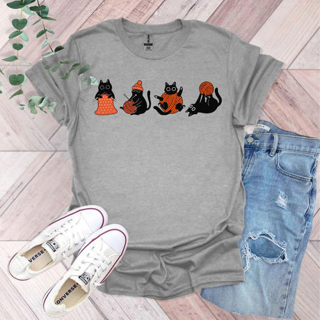 Black Cats Knitting T-Shirt