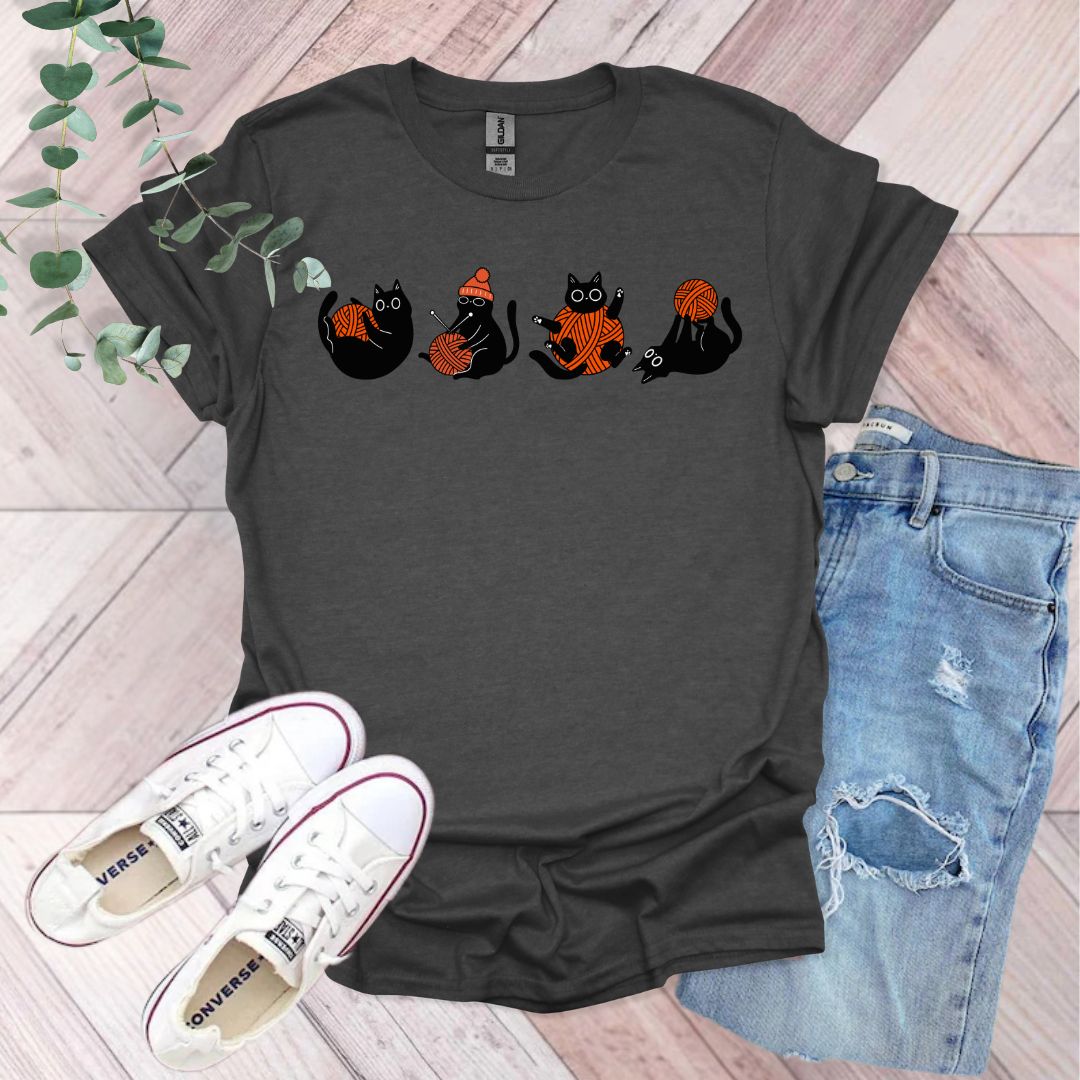 Cute Black Cats Yarn T-Shirt