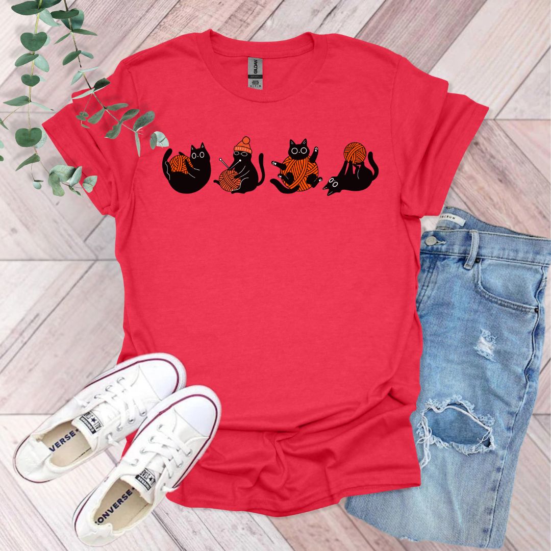 Cute Black Cats Yarn T-Shirt