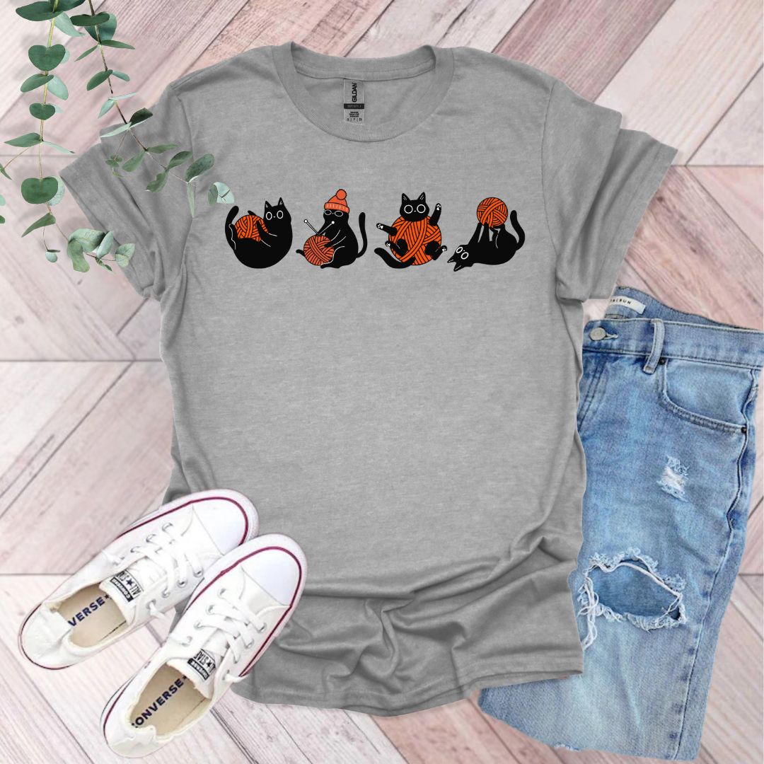 Cute Black Cats Yarn T-Shirt