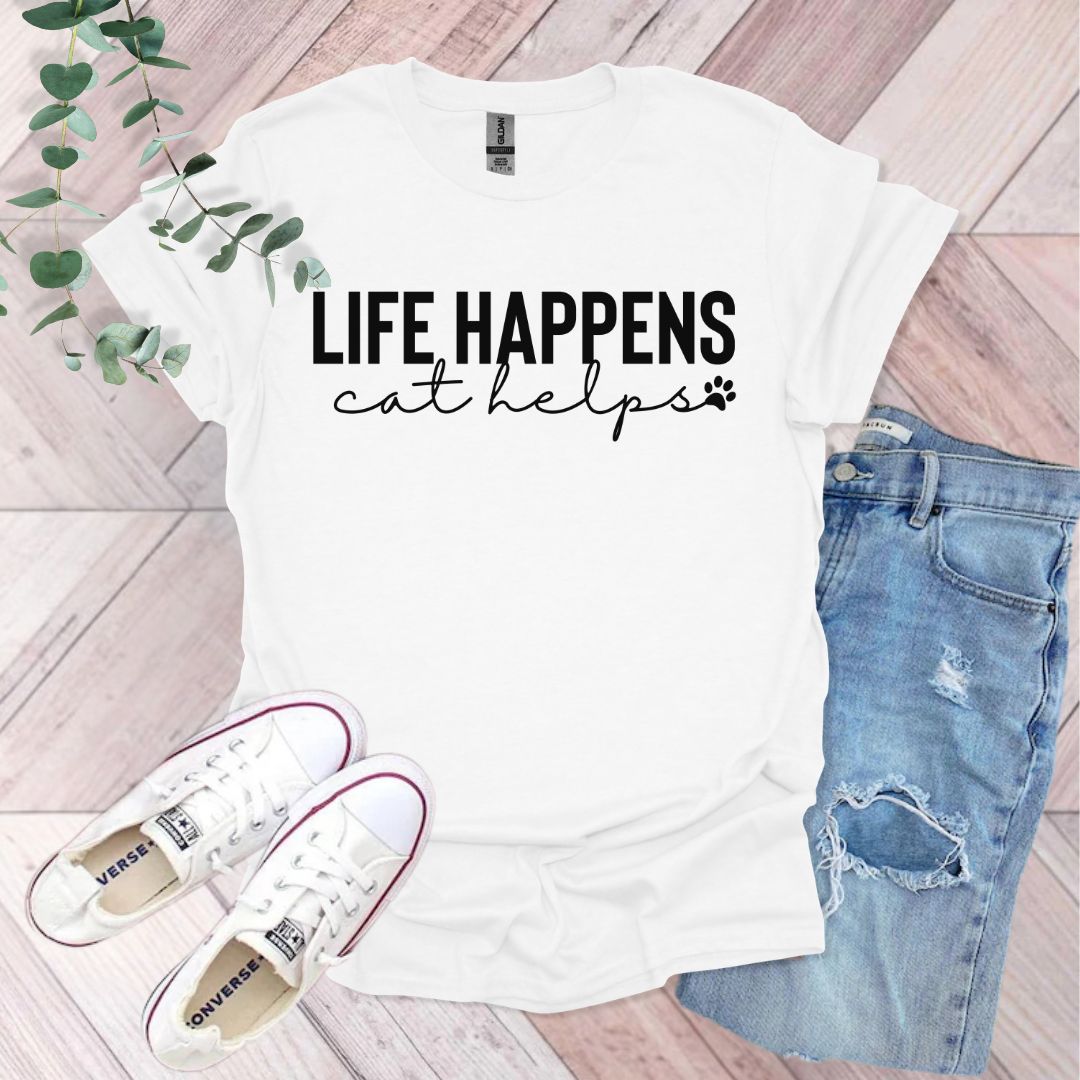 Life Happens Cat Helps T-Shirt