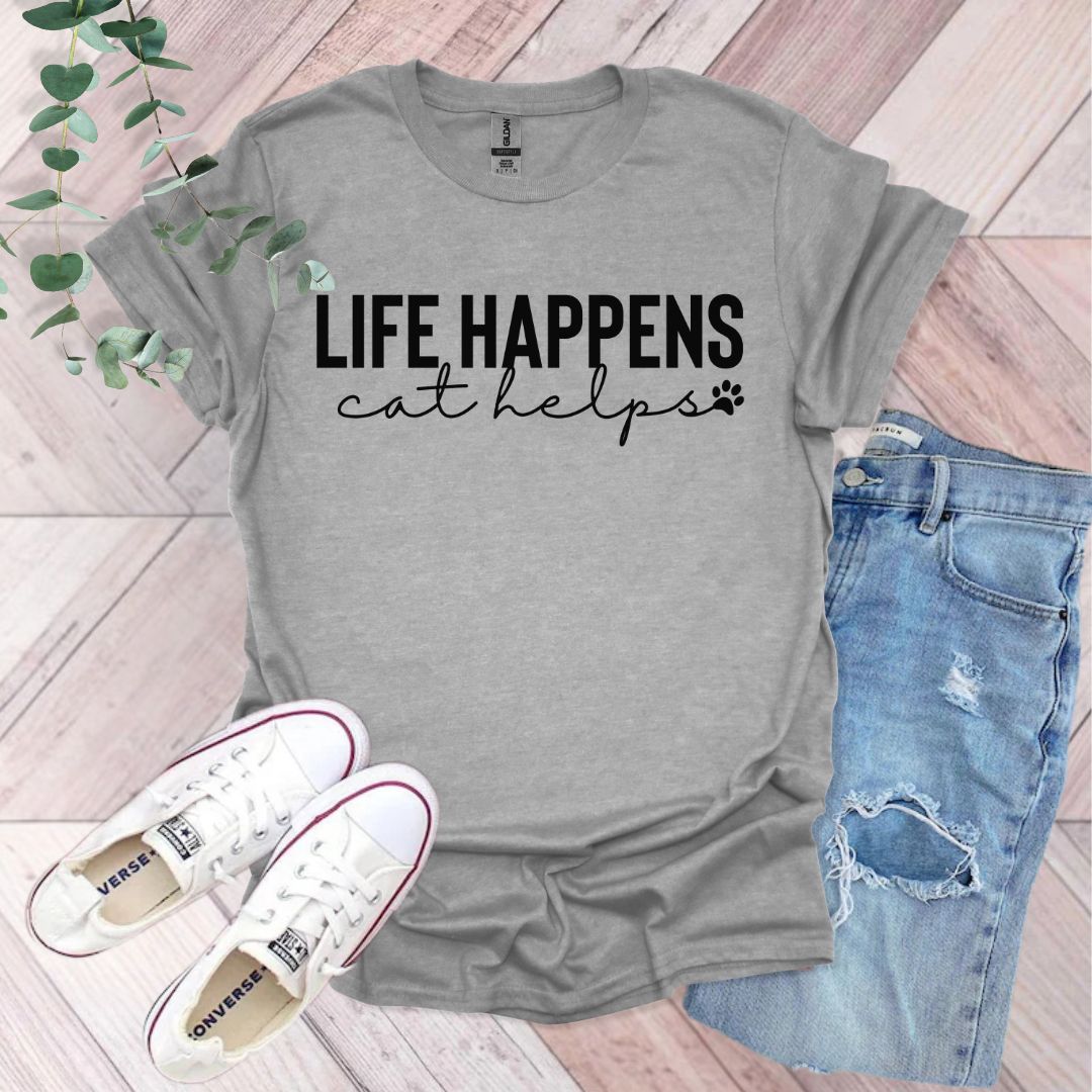Life Happens Cat Helps T-Shirt
