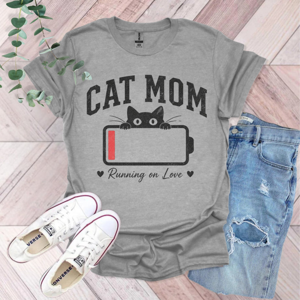 Cat Mom Running On Love T-Shirt