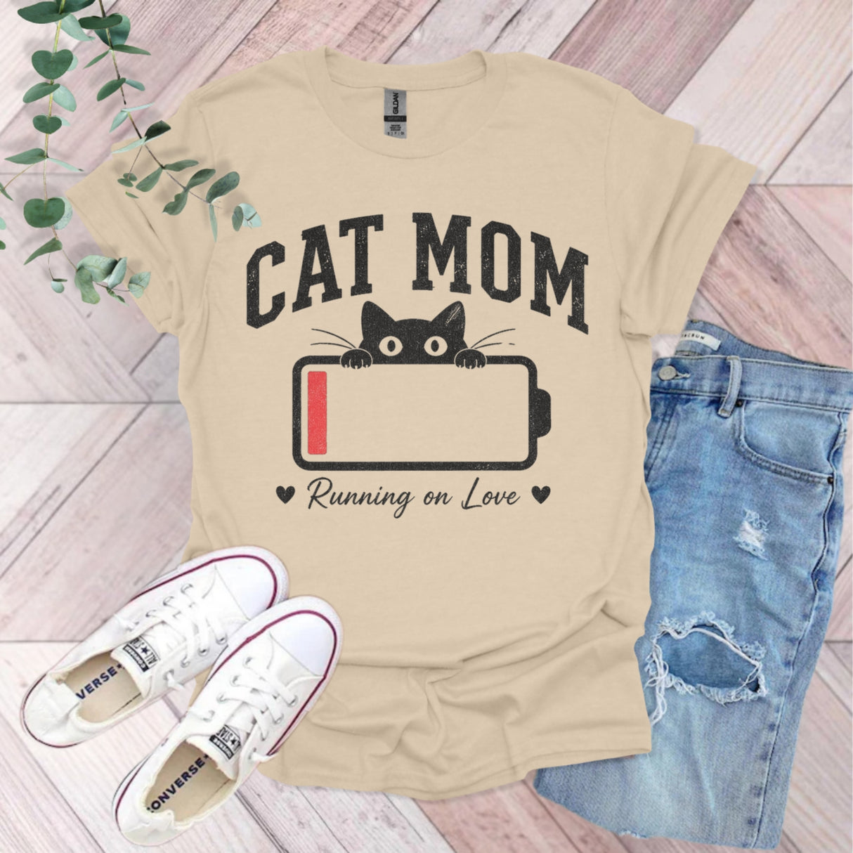 Cat Mom Running On Love T-Shirt