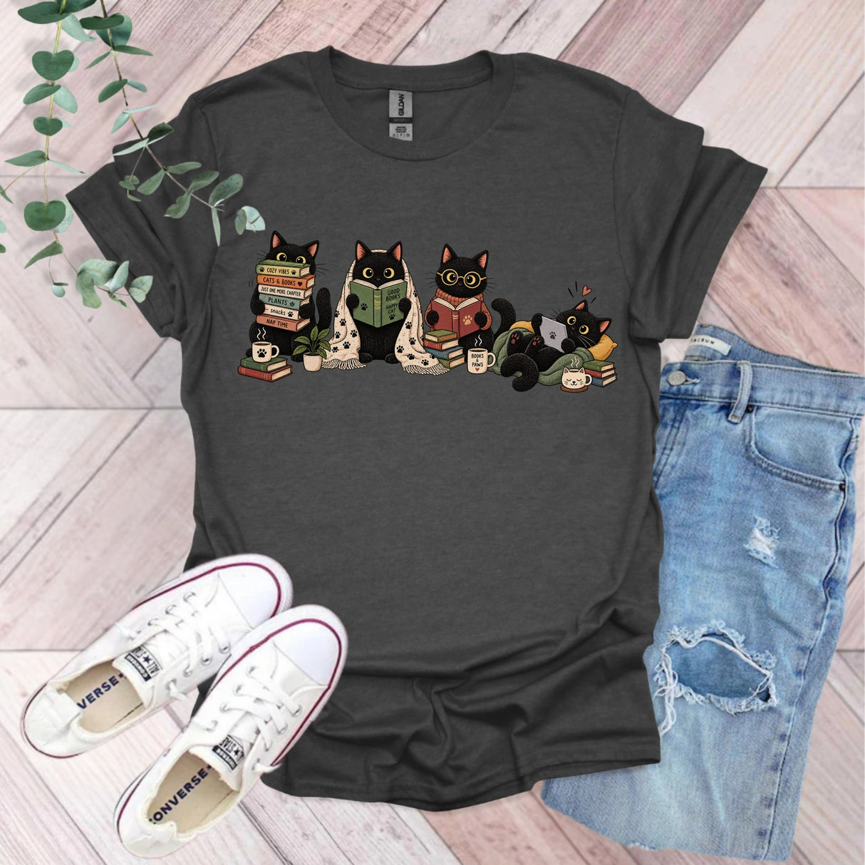 Black Cats Reading Fall T-Shirt