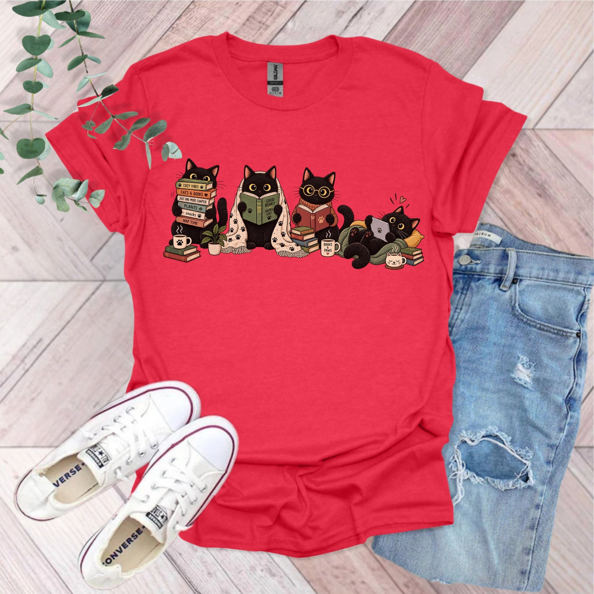 Black Cats Reading Fall T-Shirt