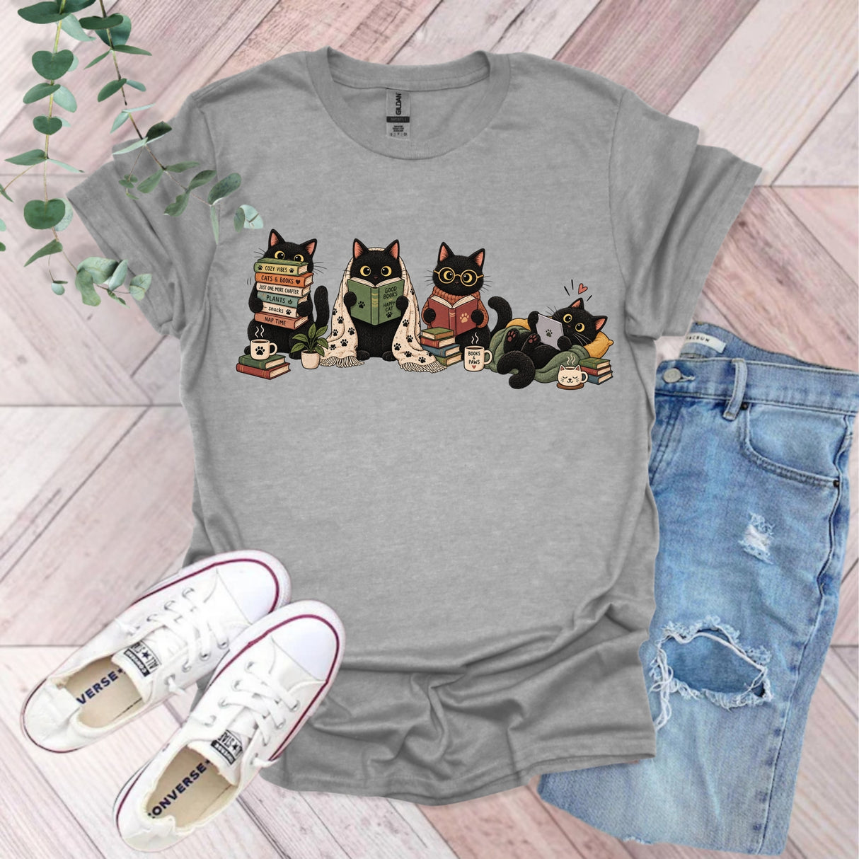 Black Cats Reading Fall T-Shirt