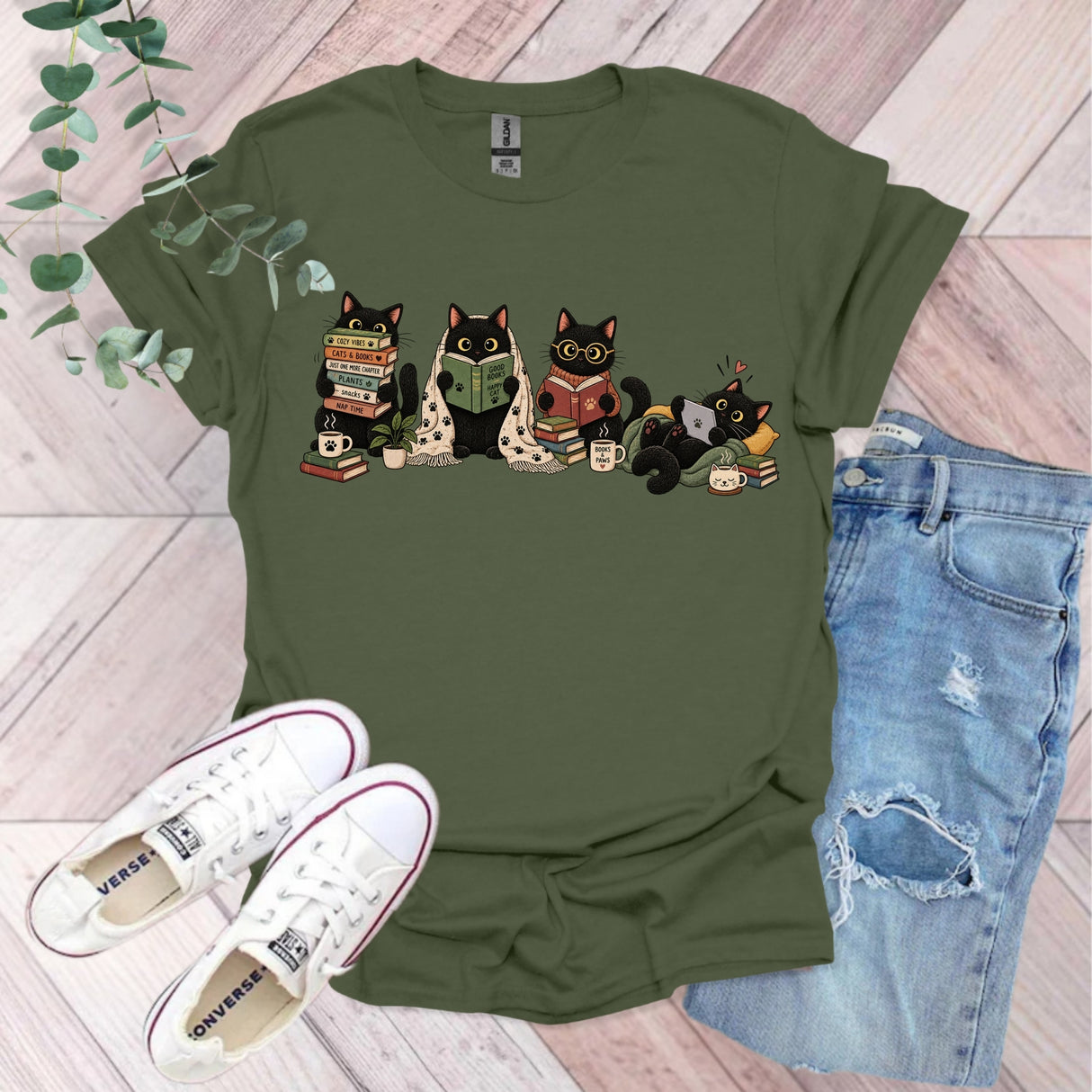 Black Cats Reading Fall T-Shirt