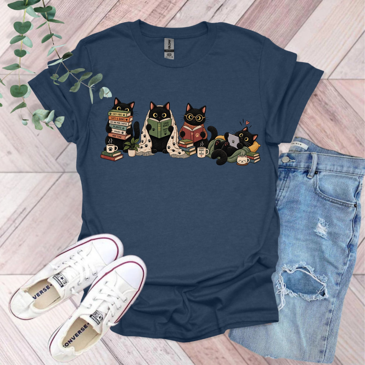 Black Cats Reading Fall T-Shirt
