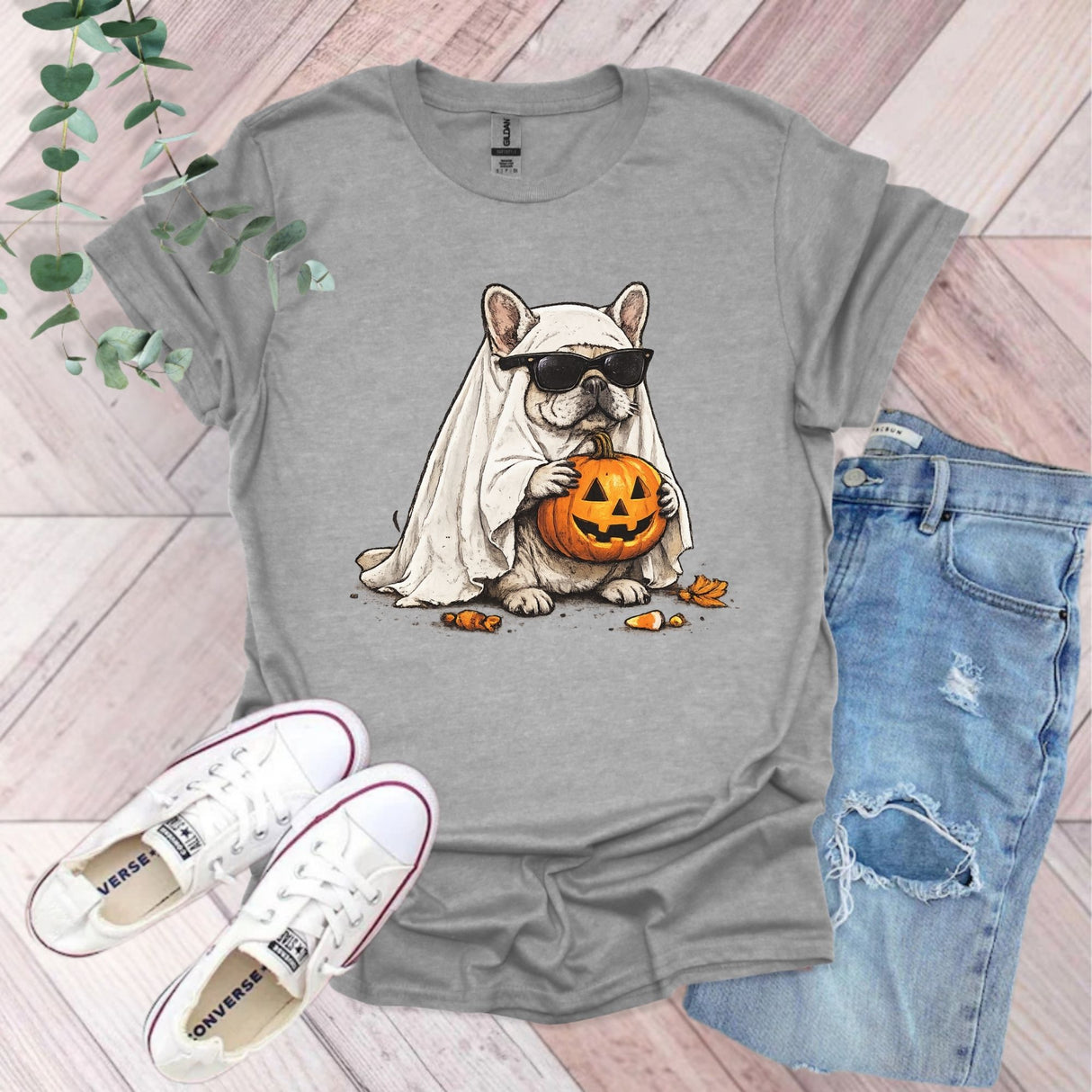 Halloween Ghost French Bulldog T-Shirt