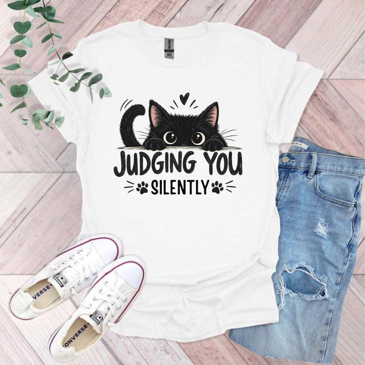 Judging You Silently Black Cat T-Shirt