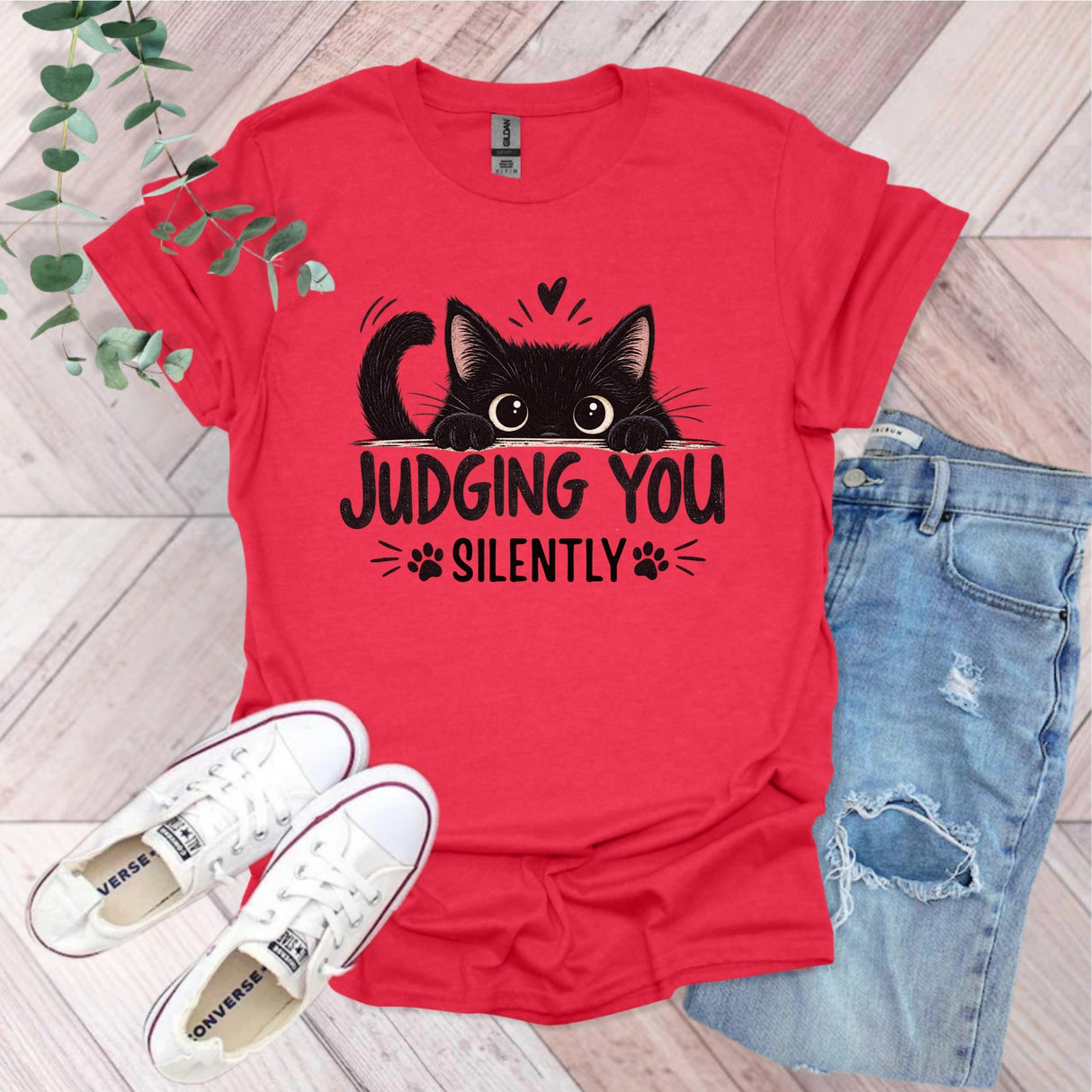 Judging You Silently Black Cat T-Shirt