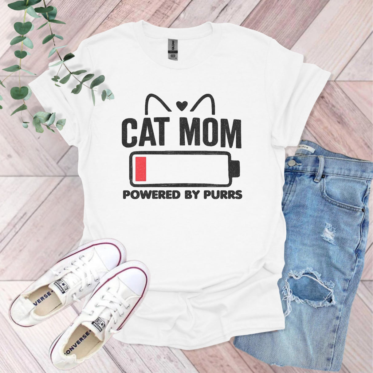 Cat Mom Powered By Purrs T-Shirt