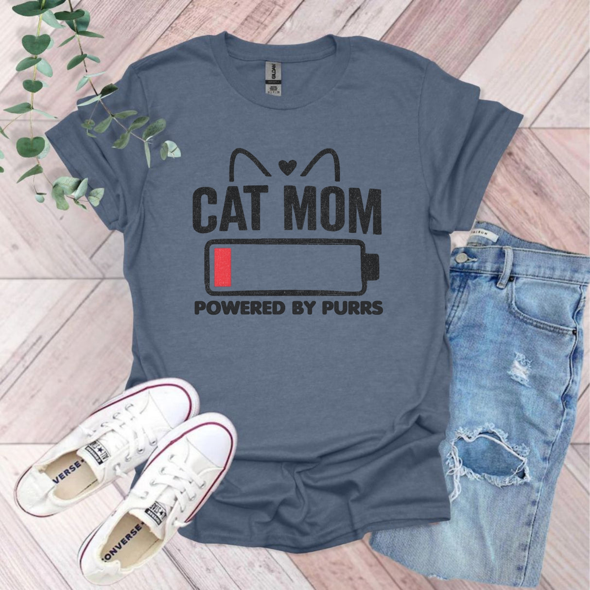 Cat Mom Powered By Purrs T-Shirt