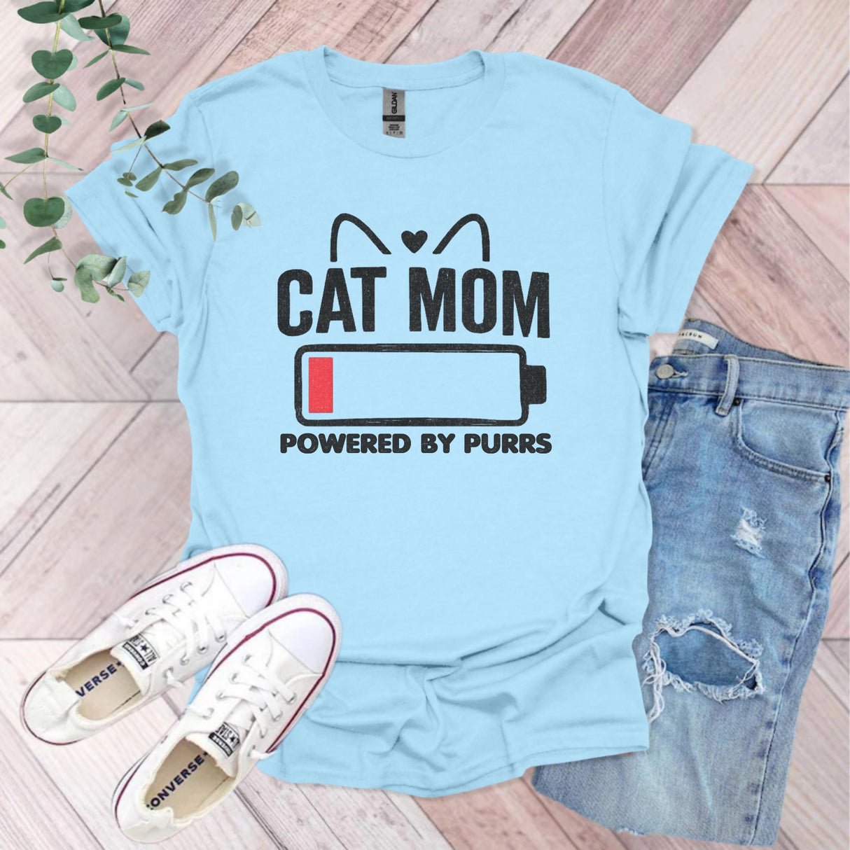 Cat Mom Powered By Purrs T-Shirt