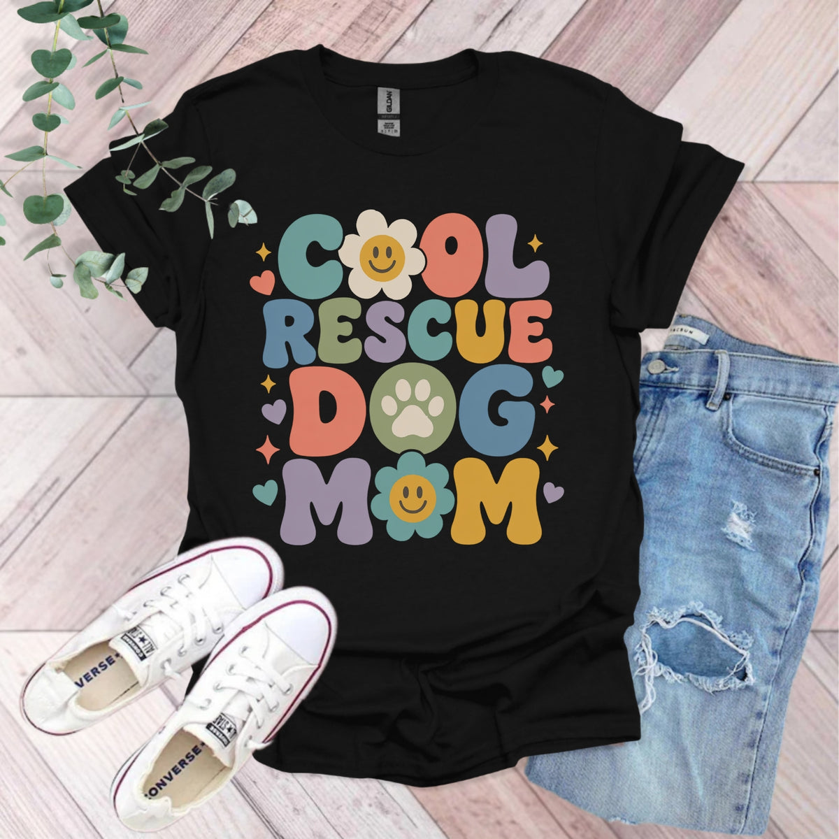 Cool Rescue Dog Mom T-Shirt