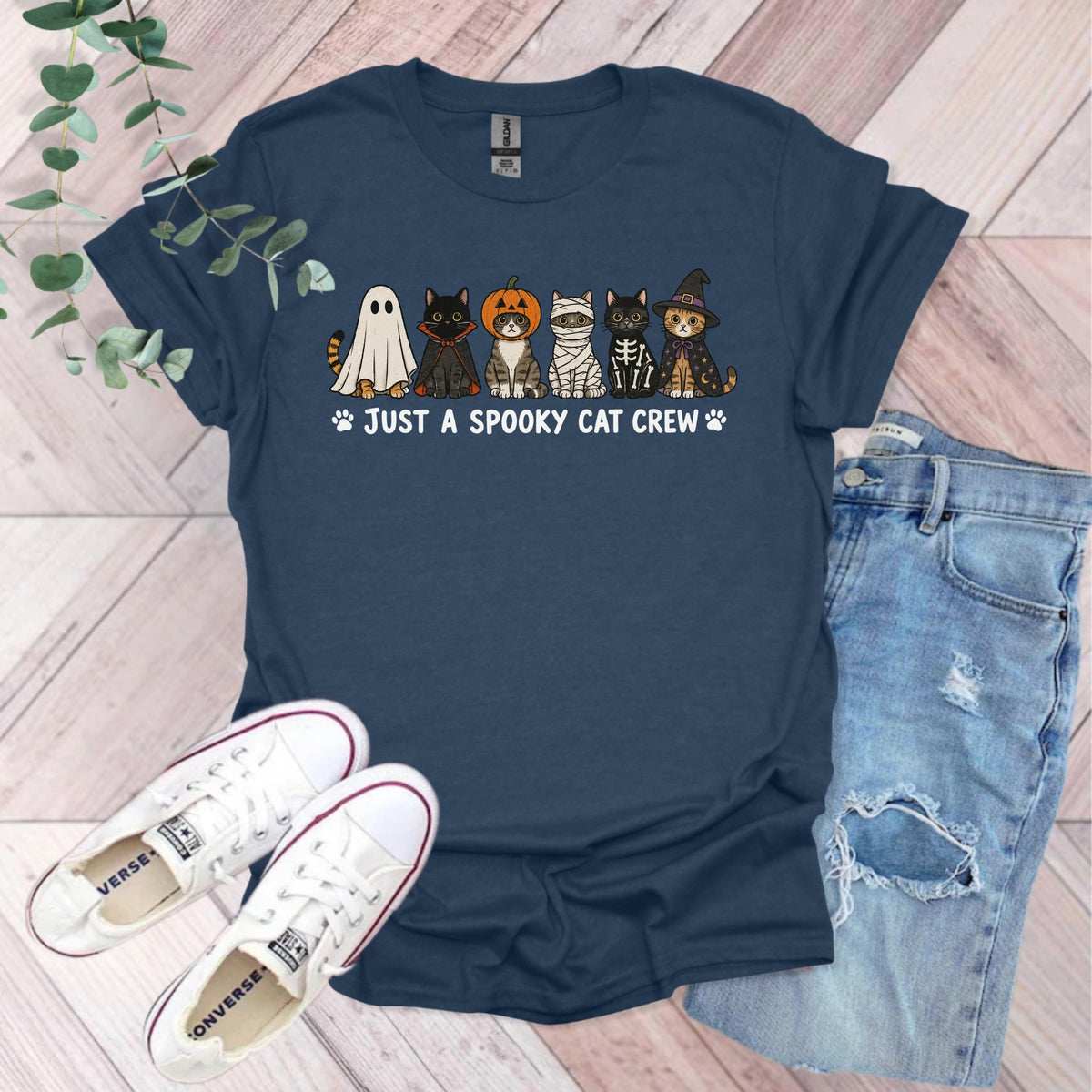 Halloween Just A Spooky Cat Crew T-Shirt