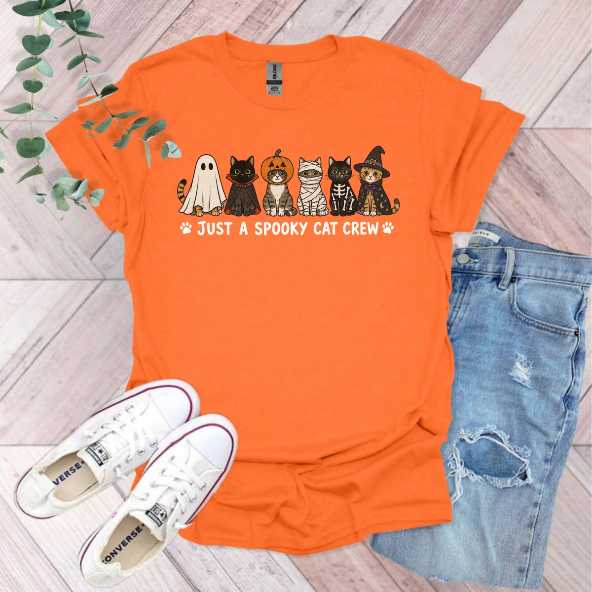 Halloween Just A Spooky Cat Crew T-Shirt