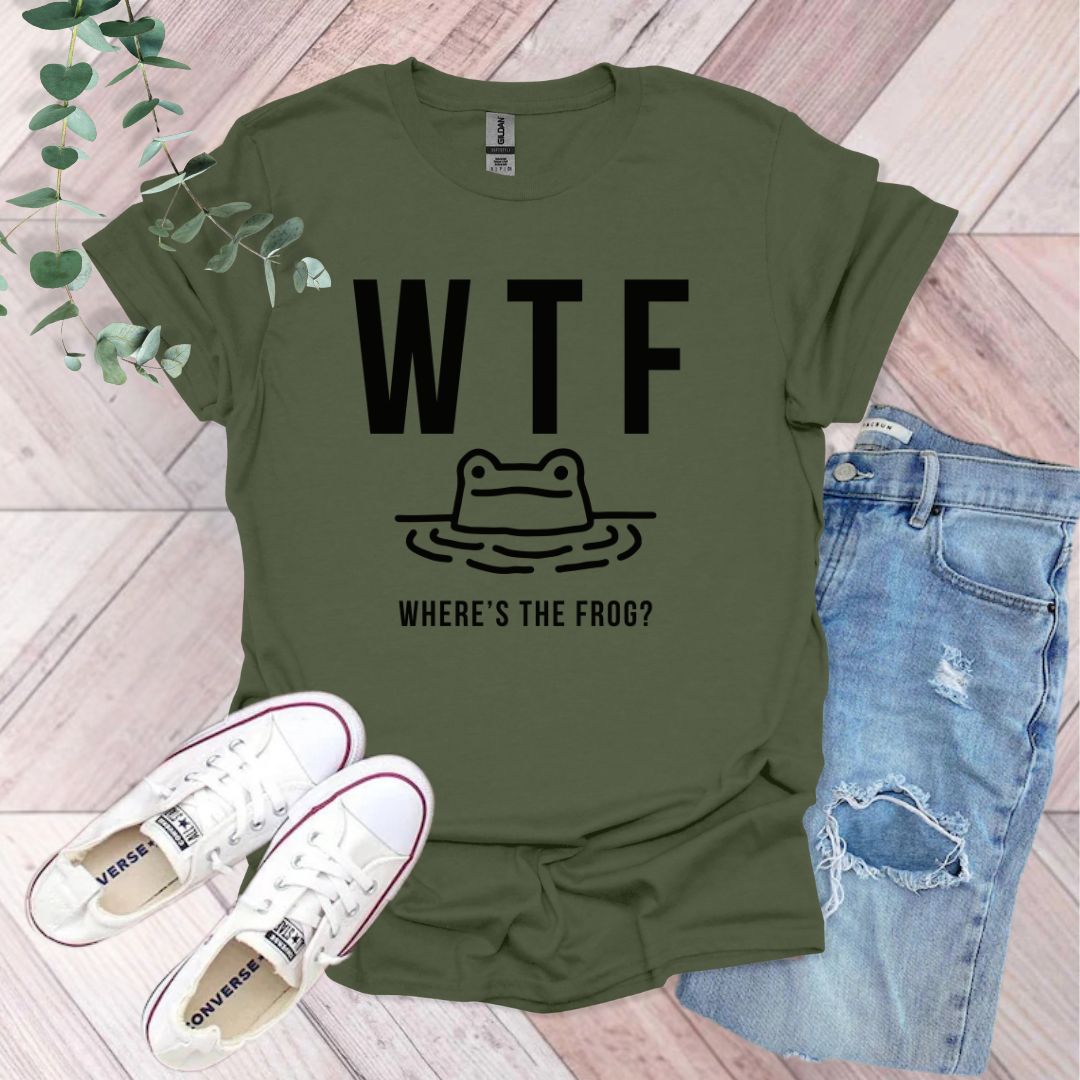 a t - shirt that says wtf where's the frog?