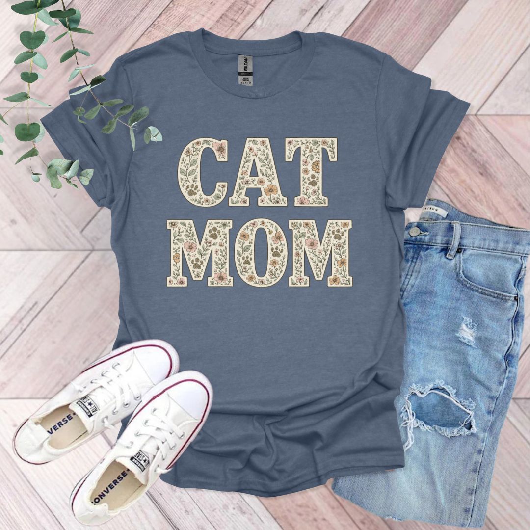 Floral Cat Mom T-Shirt