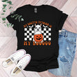 a t - shirt with a pumpkin on it that says my boston terrier is