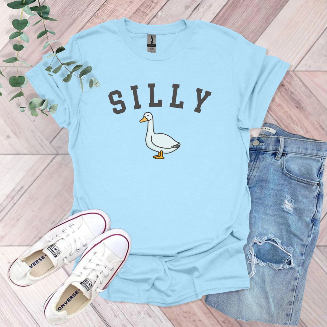 a shirt that says silly with a duck on it