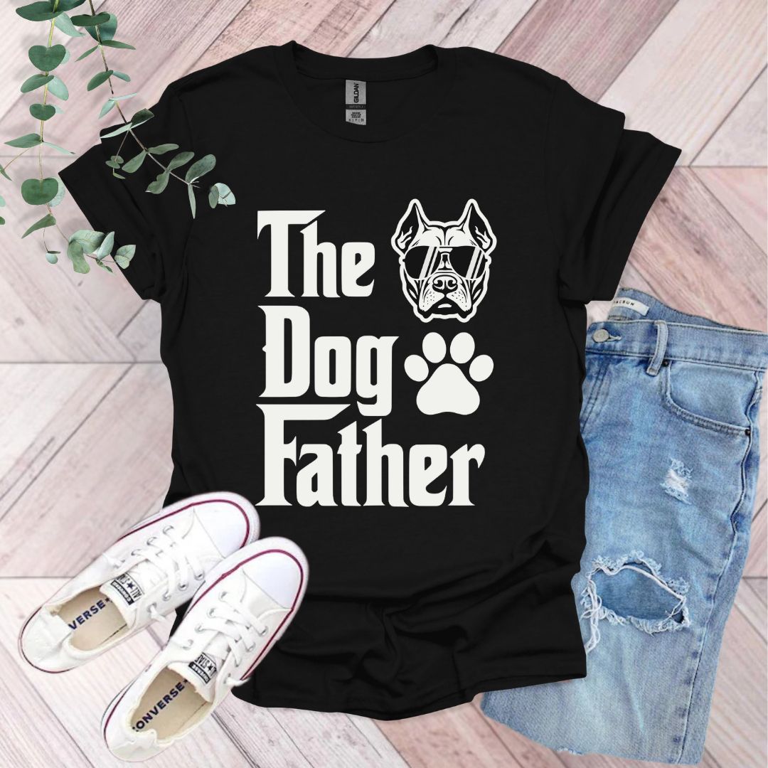 a t - shirt that says the dog father with a dog's paw on