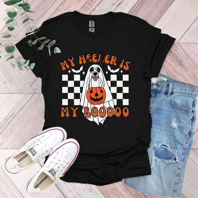 a black shirt with a ghost on it