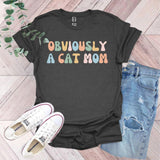 a women's t - shirt that says, seriously a cat mom