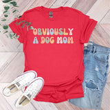 a red t - shirt with the words, seriously a dog mom on it