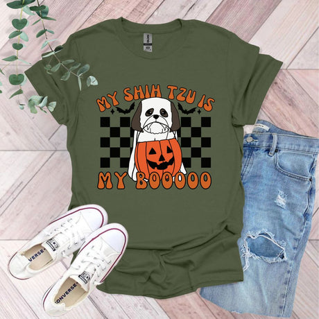 a t - shirt that says, my shih tzu is my boooo