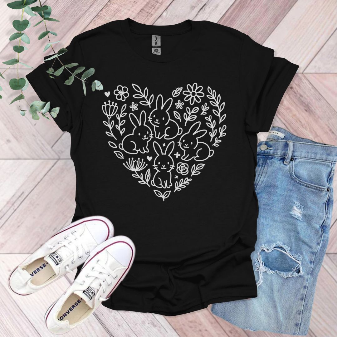 Floral Heart Rabbits T-Shirt