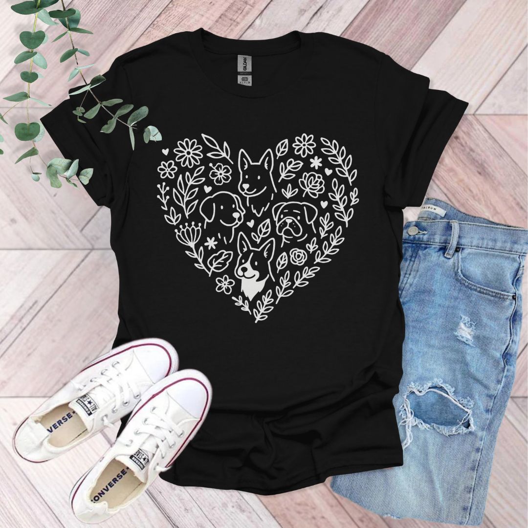 Floral Heart Dogs T-Shirt