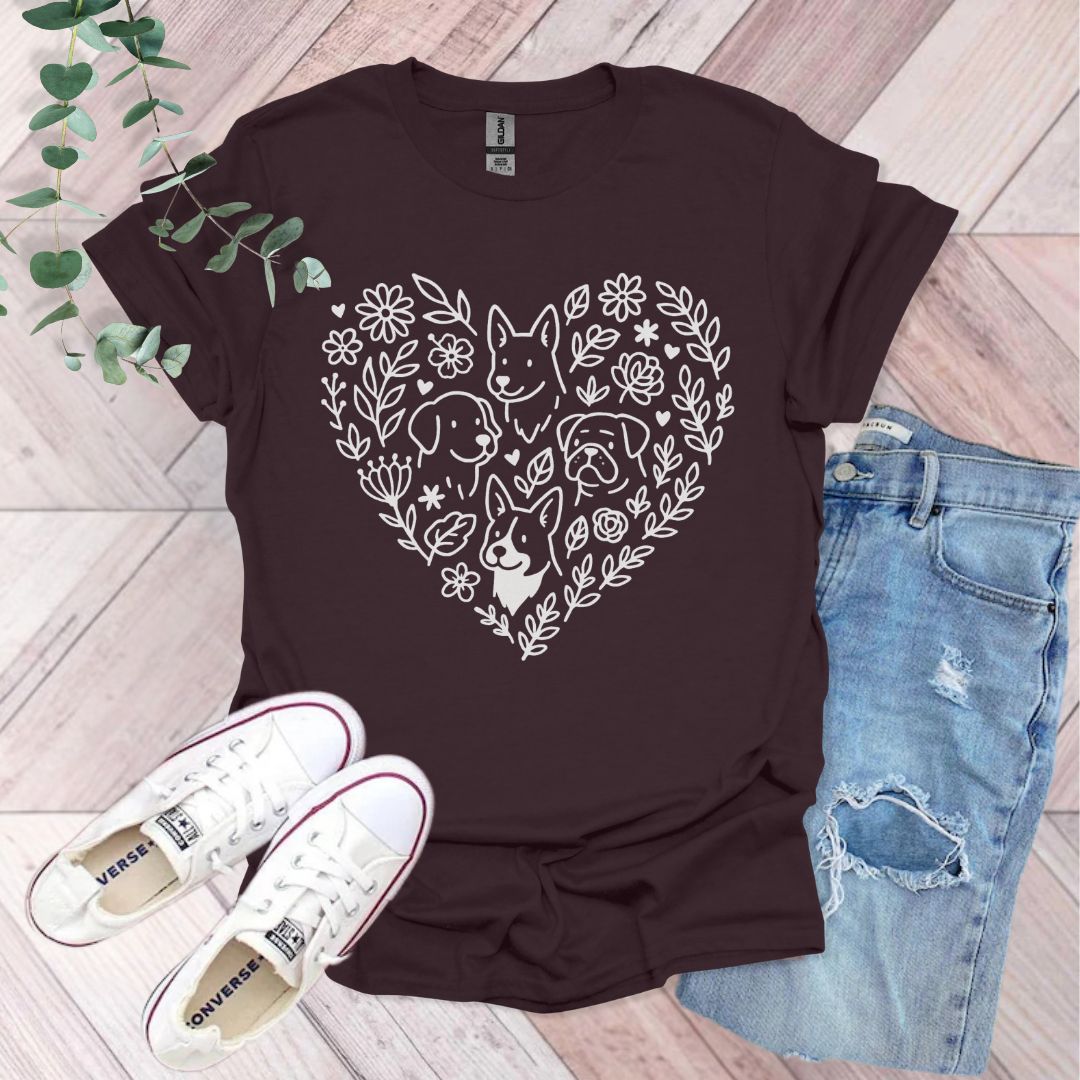 Floral Heart Dogs T-Shirt