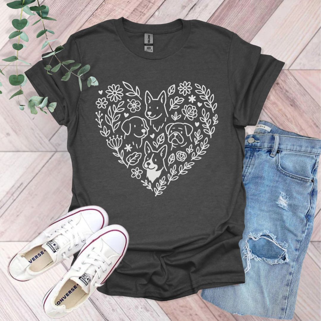 Floral Heart Dogs T-Shirt
