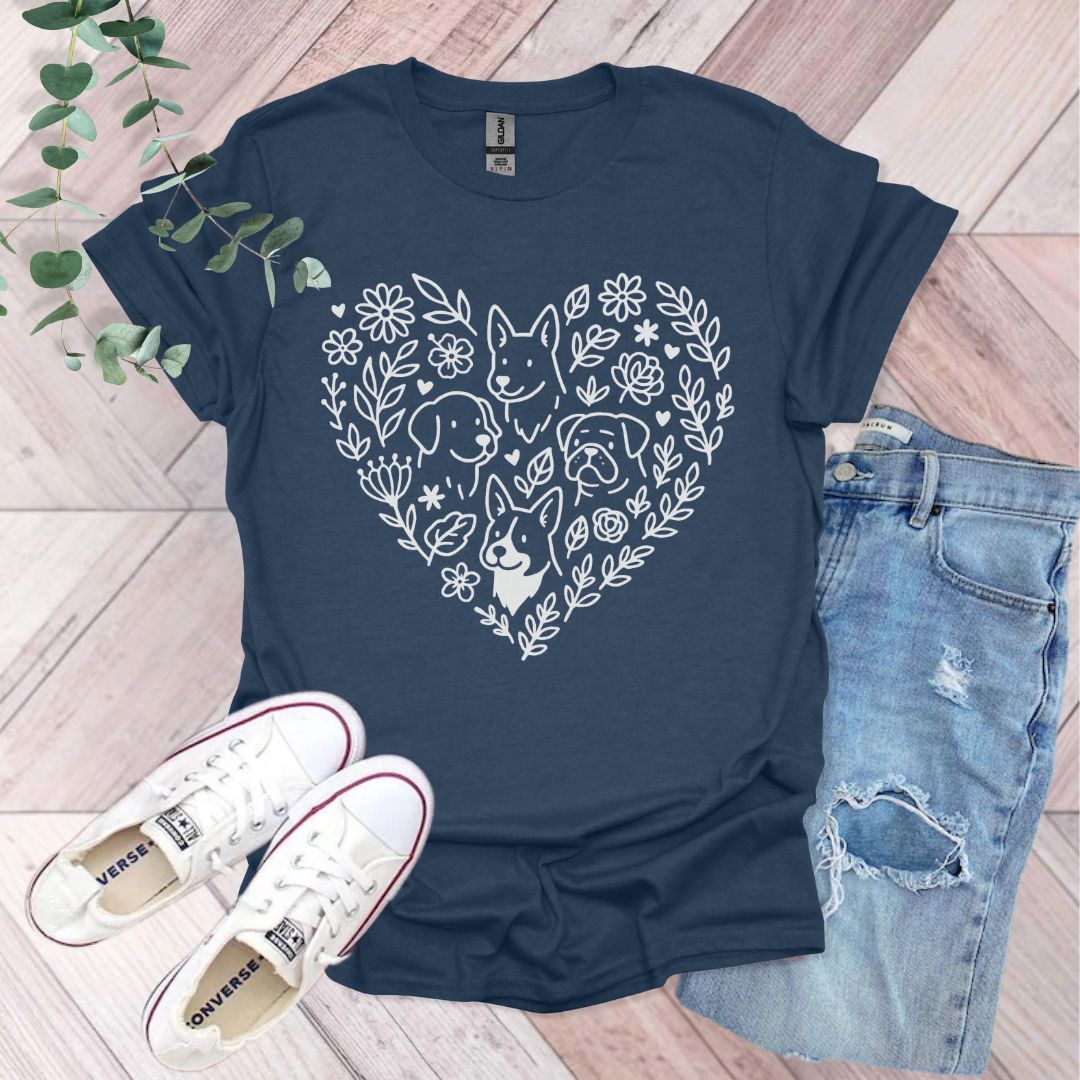Floral Heart Dogs T-Shirt