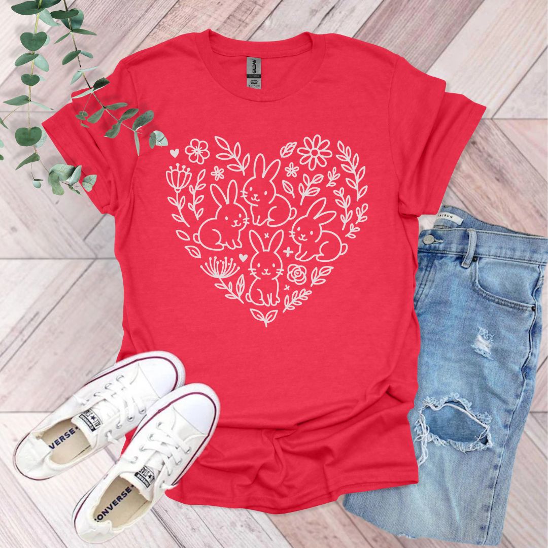 Floral Heart Rabbits T-Shirt