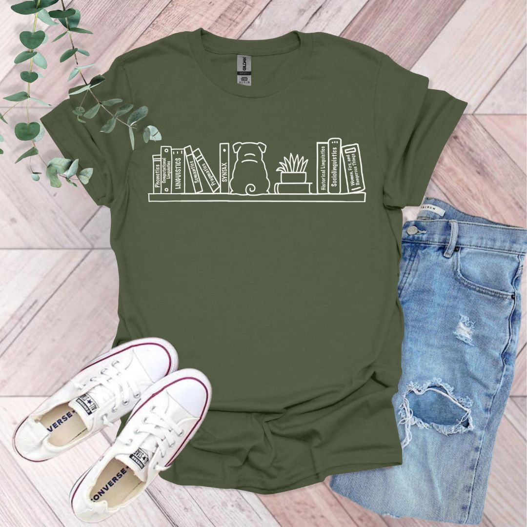 Bulldog and Linguistics Books T-Shirt