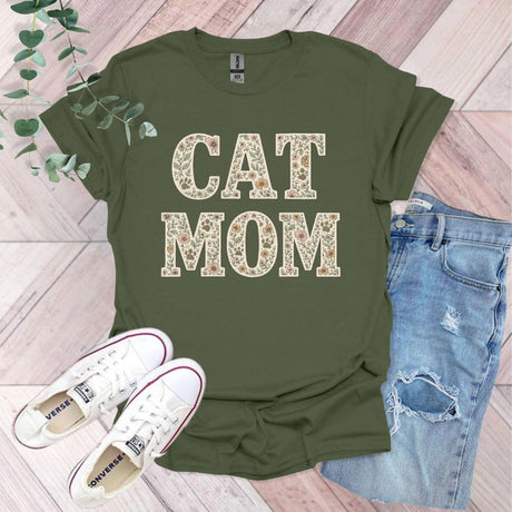 Floral Cat Mom T-Shirt
