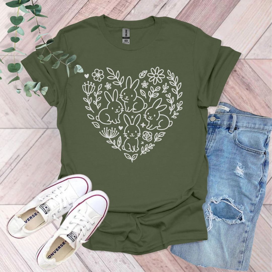 Floral Heart Rabbits T-Shirt