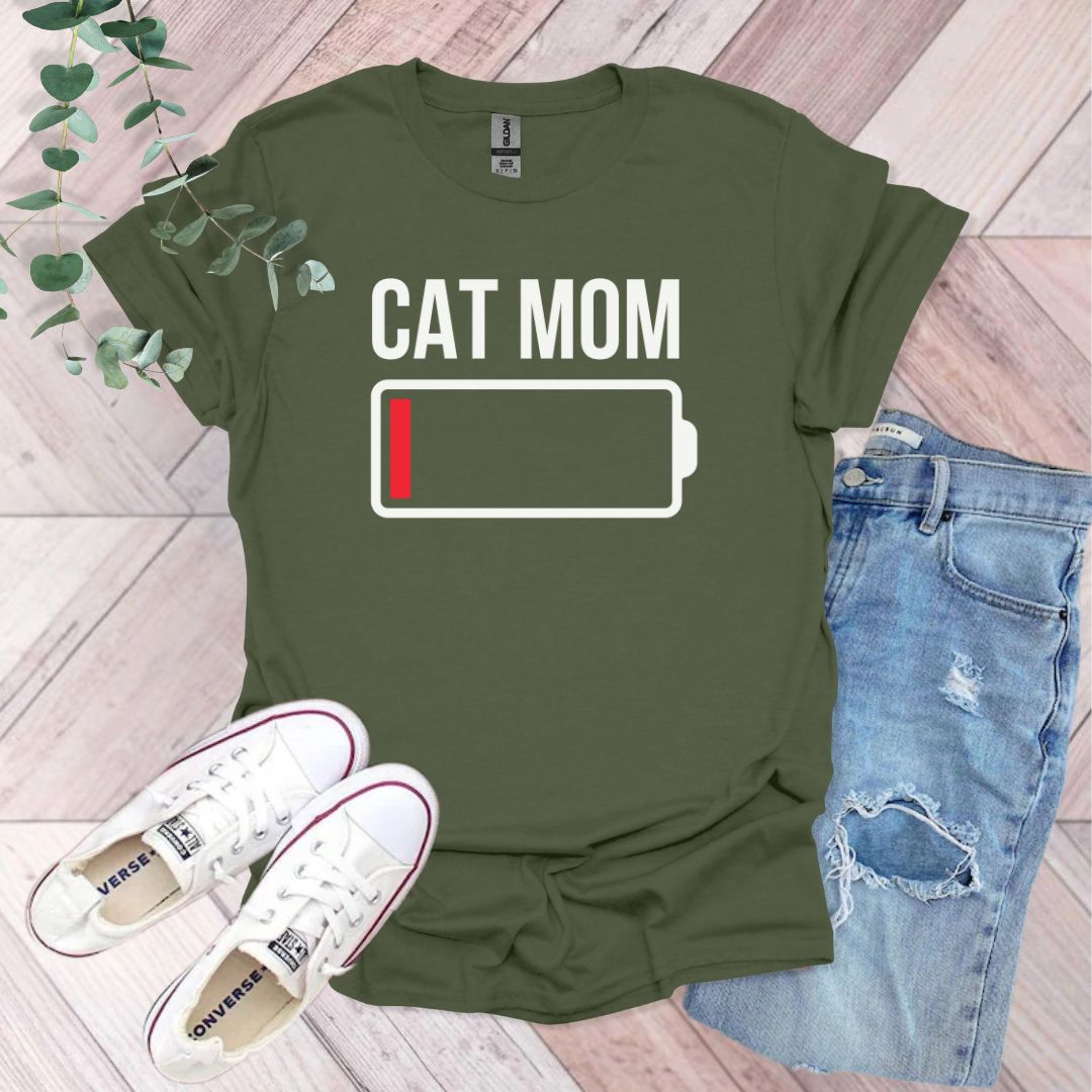 Cat Mom Low Battery T-Shirt