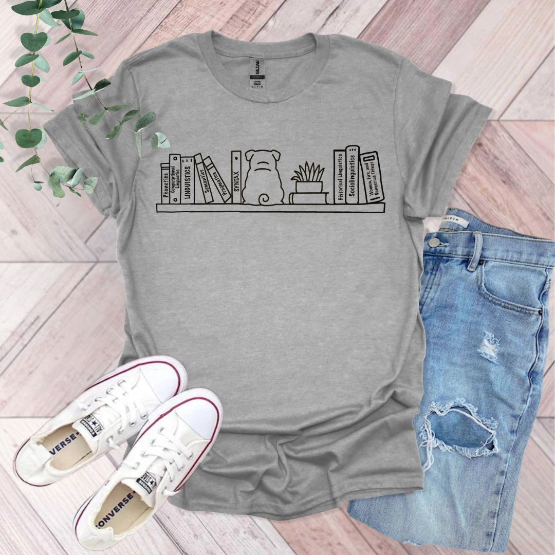 Bulldog and Linguistics Books T-Shirt